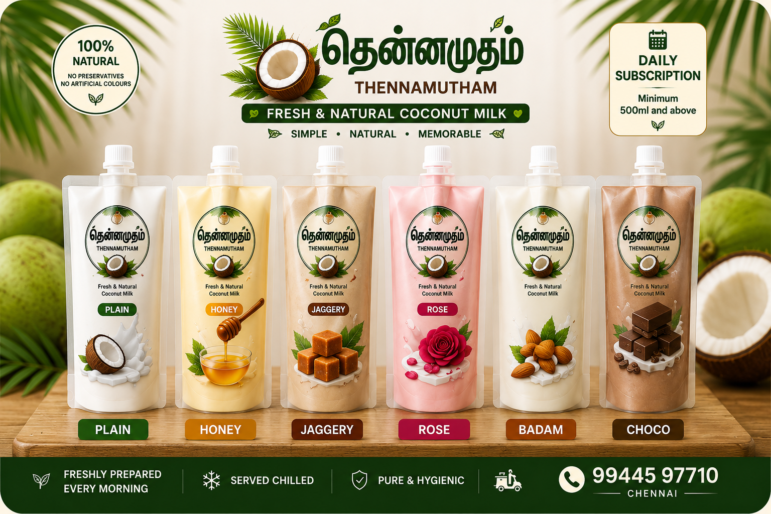Thennamutham coconut milk pouches